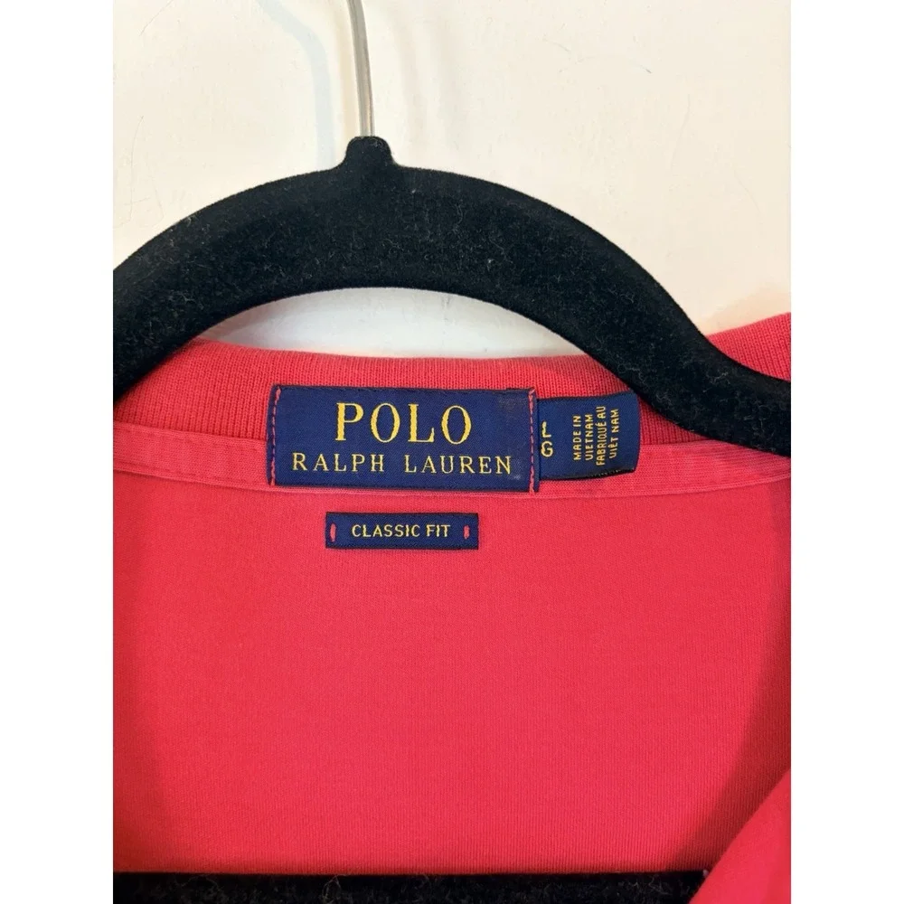 Polo Ralph Lauren Short Sleeve Polo Shirt‎ Classic Fit Mens Large Pink Blue Pony
